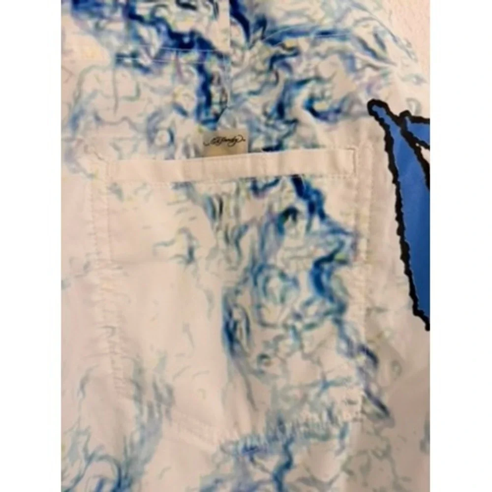 Ed Hardy Mens 36 BlueWhite Marble Love Kills Slowly Skull BoardShorts SwimTrunks